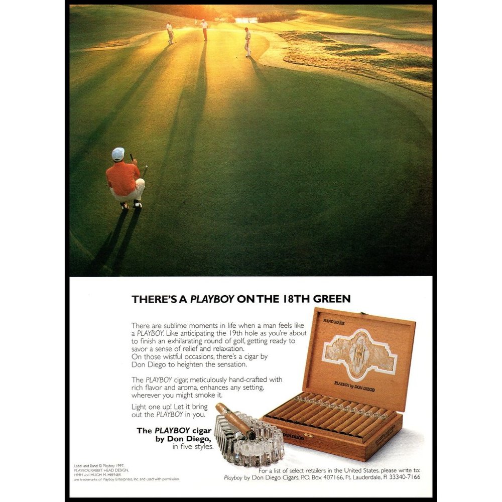 1997 Playboy by Don Diego Cigars Vintage Print Ad Golfing Golf 18th Green Art
